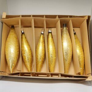 Vintage Teardrop Glass Ornaments Gold Glitter